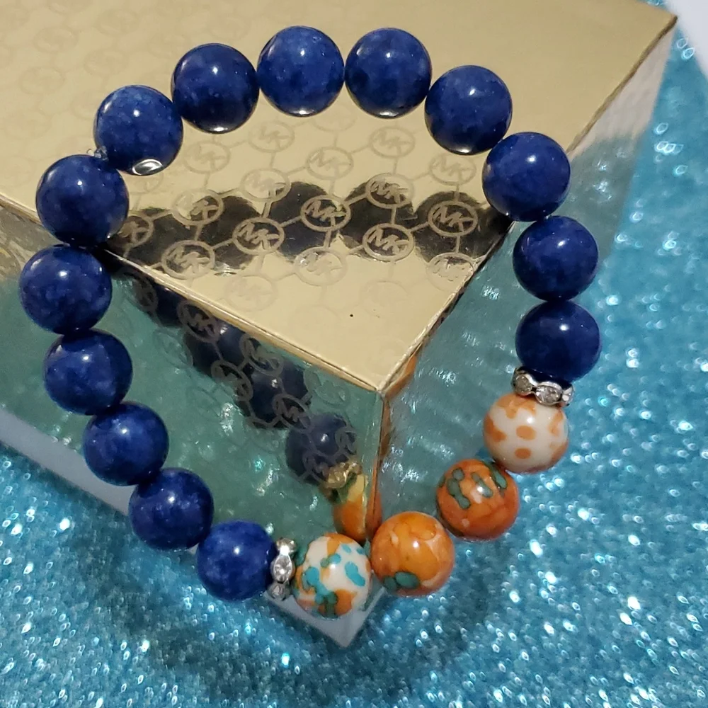Semi Precious Lapis Lazuli & Rain Smooth Stones Bracelet